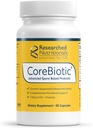 Researched Nutritionals Gut Health Supplements with Prebiotics & Probiotics for Women & Men - CoreBiotic - 3 Spore Based Probiotic Strains + Organic Prebiotic Fiber - Shelf-Stable (60 Capsules)