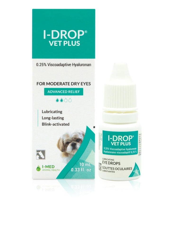 I- DROP VET PLUS: Hundeøjendråber til Kæledyr124; Smøremiddel akut / sæsonbetinget tørre øjne • 124; Superior Comfort • 124; Længerevarende relief • 124; Færre ansøgning påkrævet, 0,25% Hyaluronan • 124; Flerdosis Flaske • 124; En flaske 10 ml