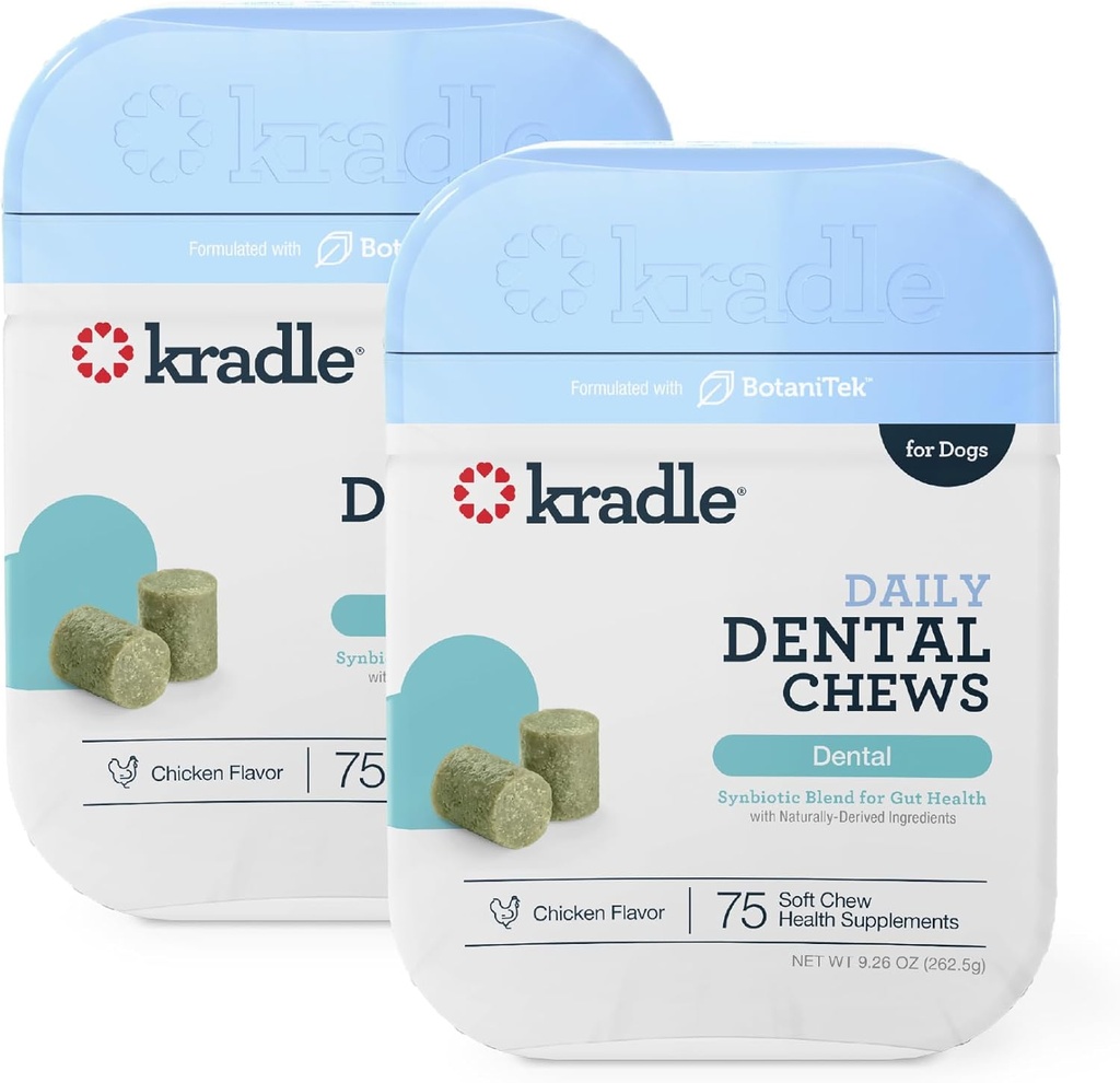 Kradle Dental Chews til hunde - Ashwagandha Pyridoxin HCL pulver - Nighttime Dental Routine - Understøtter afslapning & Oral Hygiene - 150 Chews