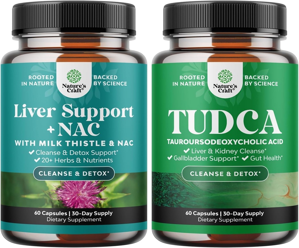 Bundle of Liver Support Supplement with NAC for Liver Cleanse and Advanced Bile Salt TUDCA Supplement for Gallbladder Kidney and Liver Support