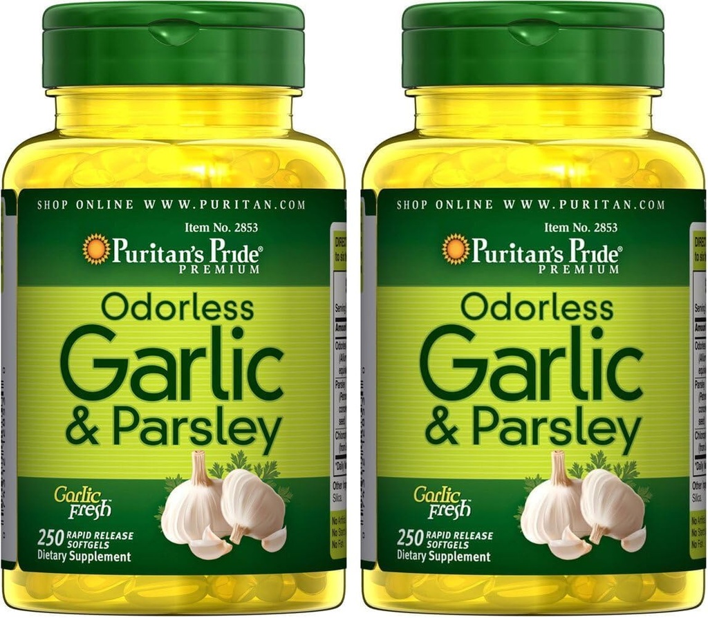 Puritans Pride Odorless Hvidløg & Persley 500 Mg / 100 Mg, 250 Count (pakke med 2)