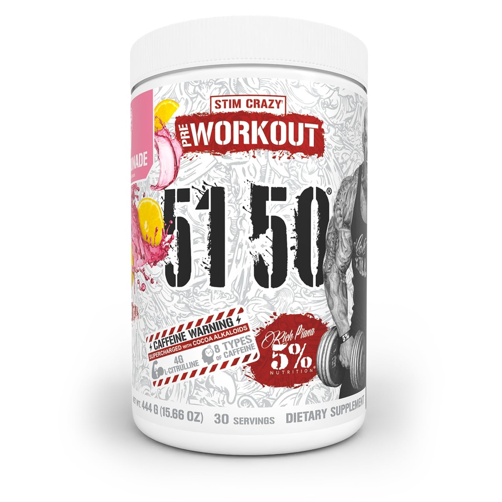 5% Nutrition Rich Piana 5150 High Stim Pre-Workout Powder 124; Extreme Energy, Focus, Pumps & Endurance Б124; 400 mg Koffein, Citrullin, Beta Alanine, N- Acetyl L- Tyrosin- 124; 30 Srvgs (Pink Lemonade)
