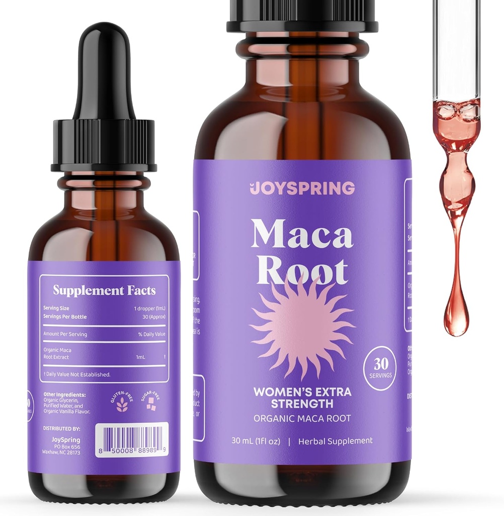 JoySpring Organic Maca Root Liquid Drops for Women - Energy & Wellness Peruvian Maca Supplement - Ny mor Gaver - med Vitamin B2, B6, Niacin (B3), Iron & Calcium - 1 oz