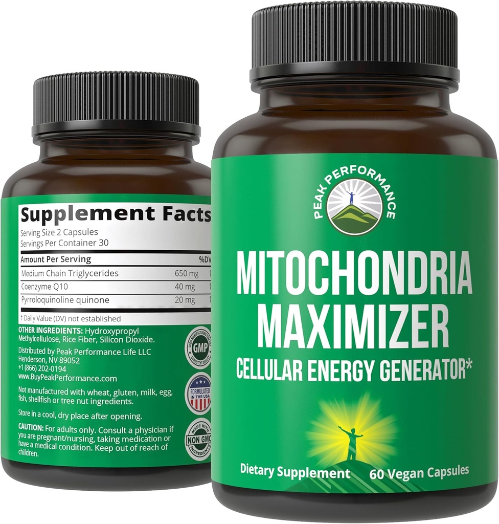 Mitokondrier Maximizer med CoQ10 og aktiv PQQ. Bedste Mitokondriel Support Supplement med MCT Oil. Naturlig cellular Generator til ren, fokuseret energi 60 Vegetariske kapsler
