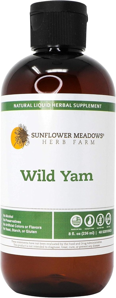 Wild Yam Liquid Herbal Supplement - 8oz- Alkohol- Gratis, Non- GMO, Lavet med økologiske ingredienser