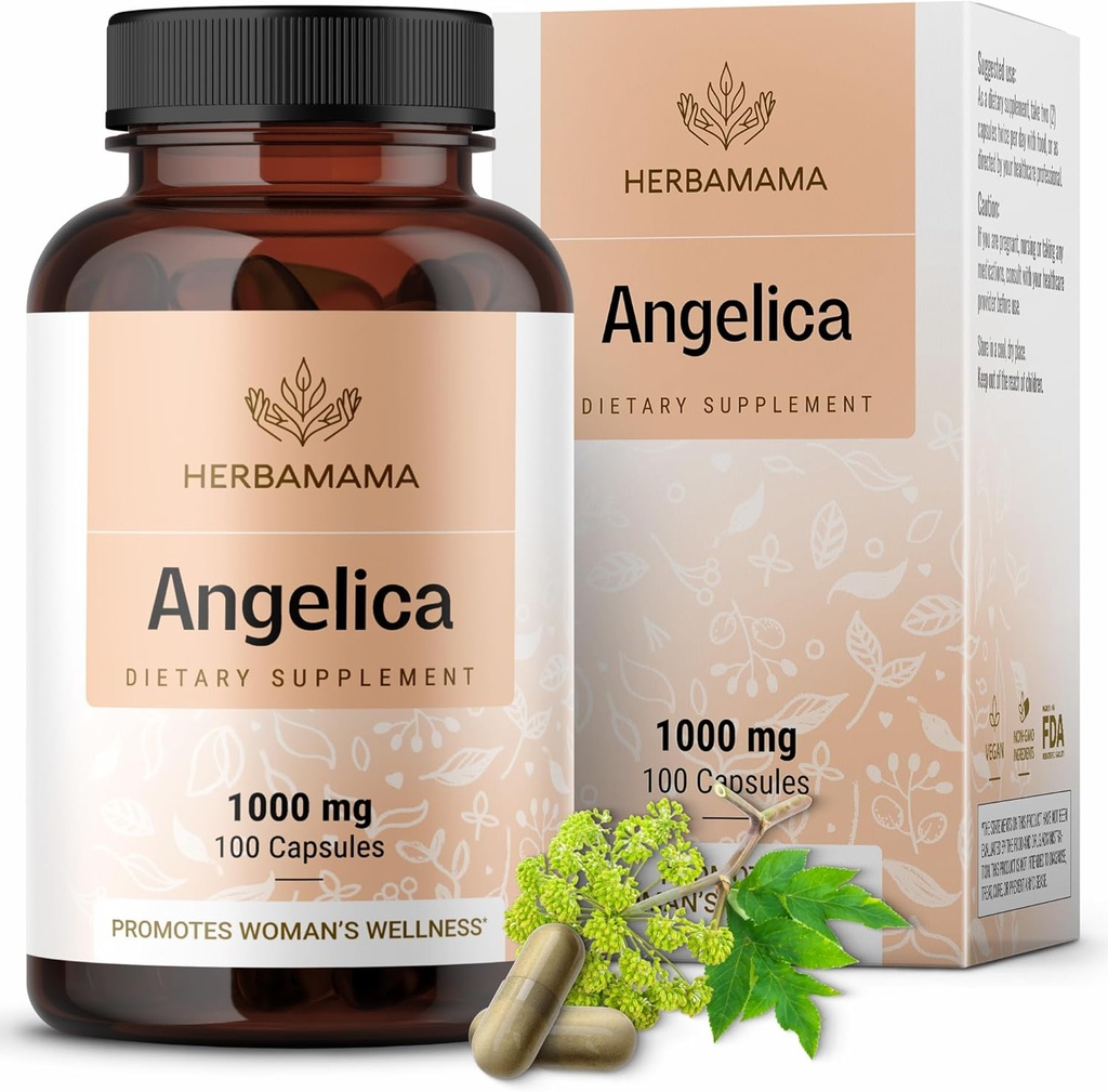HERBAMAMA Dong Quai Supplement - 1000 mg Angelica Root for Women 's Support - Dong Quai Powder Capsules - Vegan, non-GMO Angelica Herb Antioxidant Supplement for Women