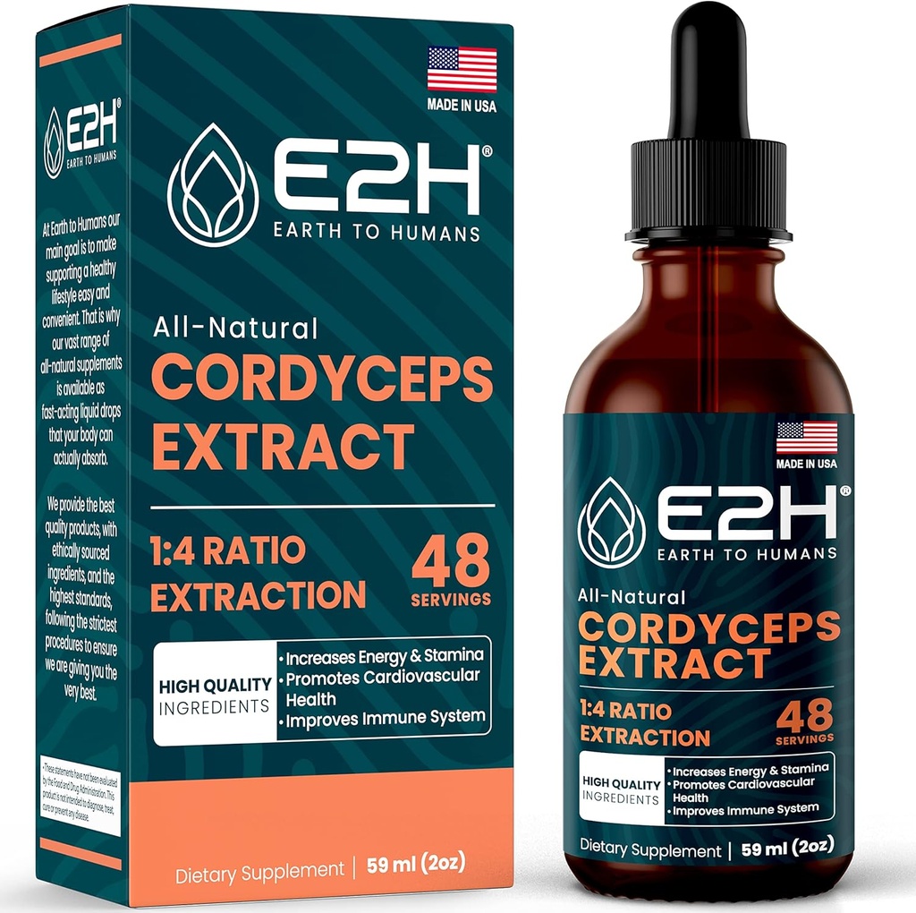 Cordyceps Mushroom Supplement - Hurtigere absorption end Cordyceps Mushroom Kapsler eller Pulver - Vores Cordyceps Extract fremmer Energy & Stamina Support - Mushroom Extract - 2 Fl Oz af E2H