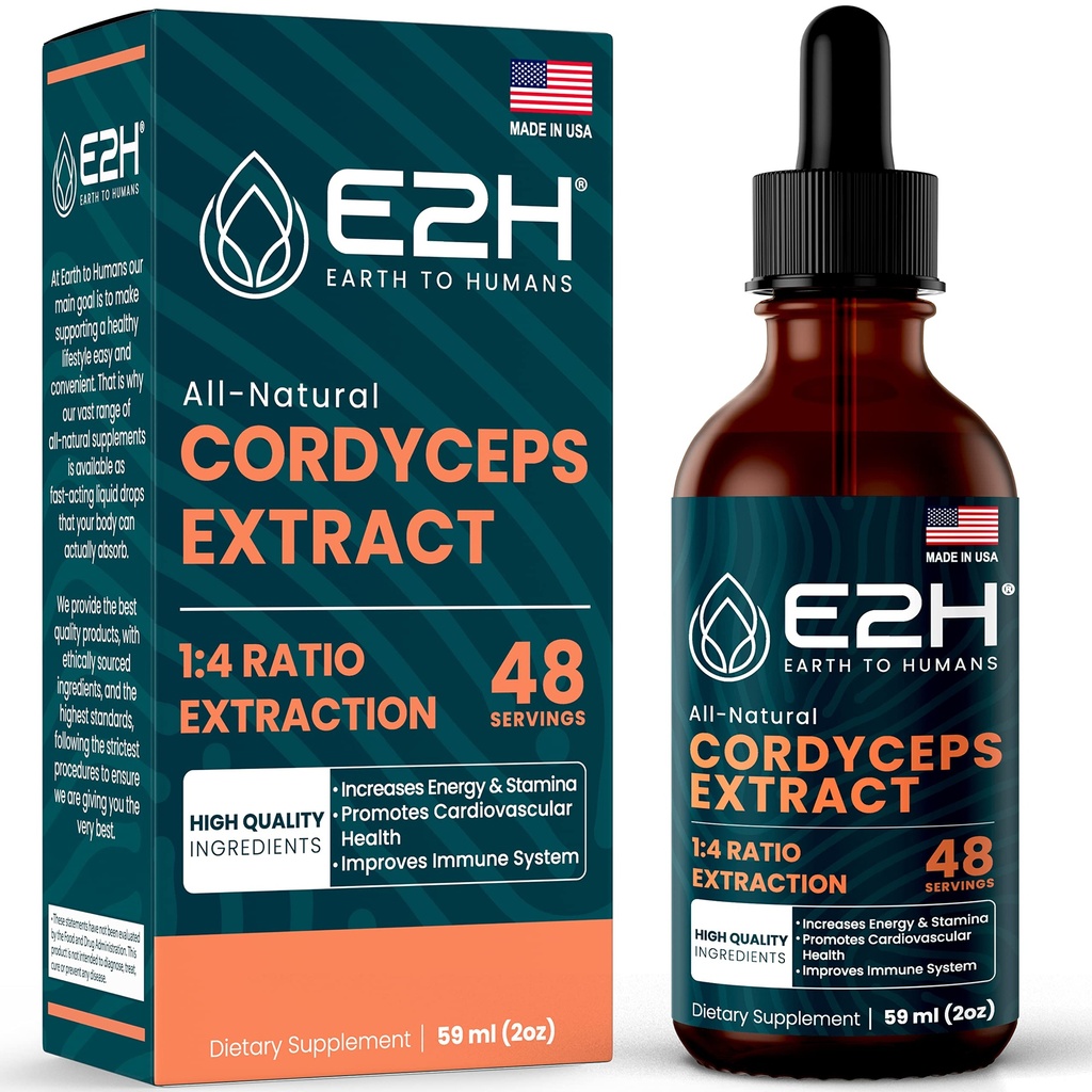 Cordyceps Mushroom Supplement - Hurtigere absorption end Cordyceps Mushroom Kapsler eller Pulver - Vores Cordyceps Extract fremmer Energy & Stamina Support - Mushroom Extract - 2 Fl Oz af E2H