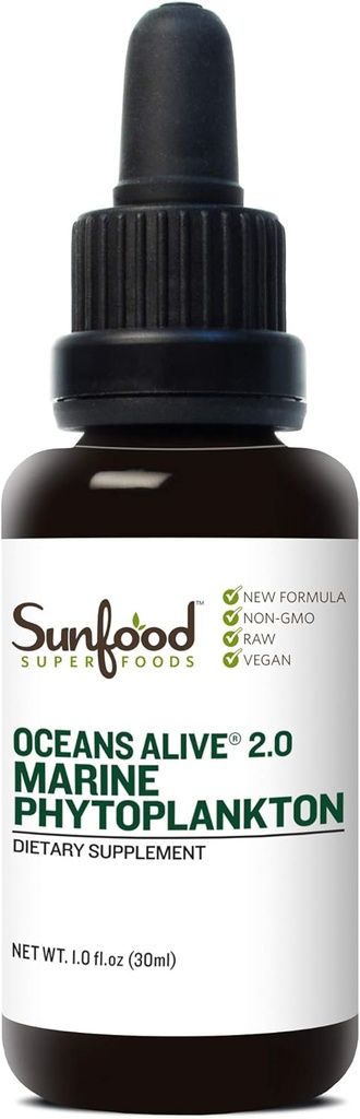 Sunfood Marine Phytoplankton Supplement - Pure Ocean Mineral Drops til mænd og kvinder med Magnesium & Superoxid Dismutase, Scull, Cell Food, Natural Energy & Focus - 1 Fl Oz Dropper (30 Servere)
