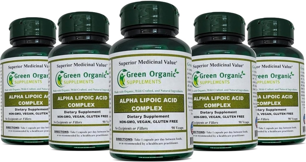 Grøn Organic Supplements 'Alpha Lipoic Acid Complex, ALA, 90 VCaps Alpha Lipoic Acid Capsules (pakning med 5)