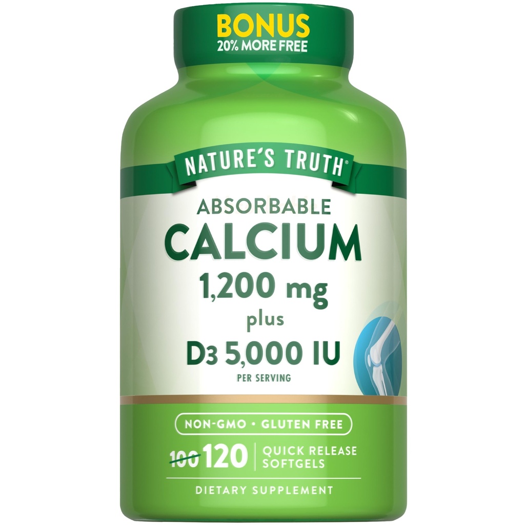 Nature 's Truth Absorbable Calcium 1200 mg med vitamin D3 5000 IE