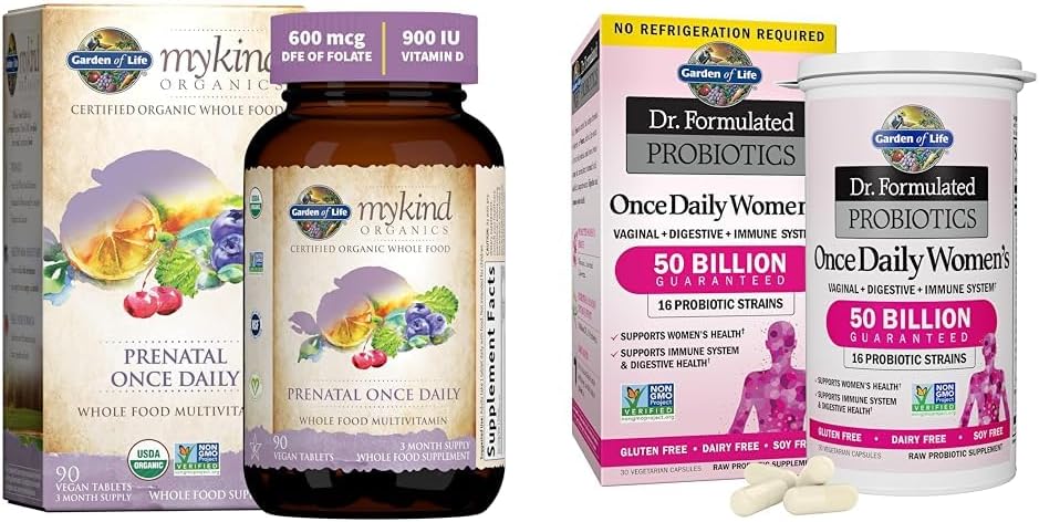 Livets Have Organics Prenatal Vitamin: Folate for Energy & Sund Føtale Udvikling &, Dr. Formulerede kvinders Probiotika En gang dagligt, 16 Strops, 50 milliarder, 30 kapsler