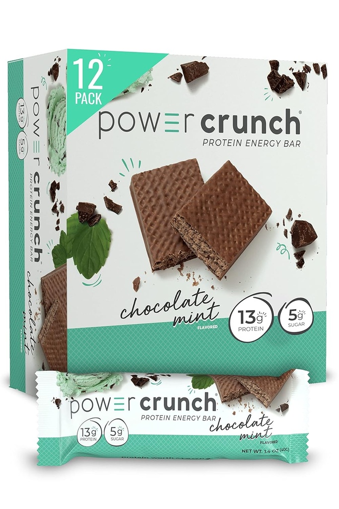 Power Crunch Protein Wafer Bars, High Protein Snacks med lækker smag, Chokolade Mint, 1.4 Ounce (12 Greve)