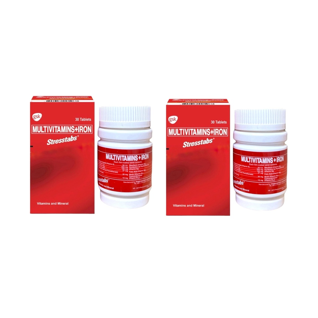Generisk 2 Stresstabs Multivitaminer + jern, 30 tabletter