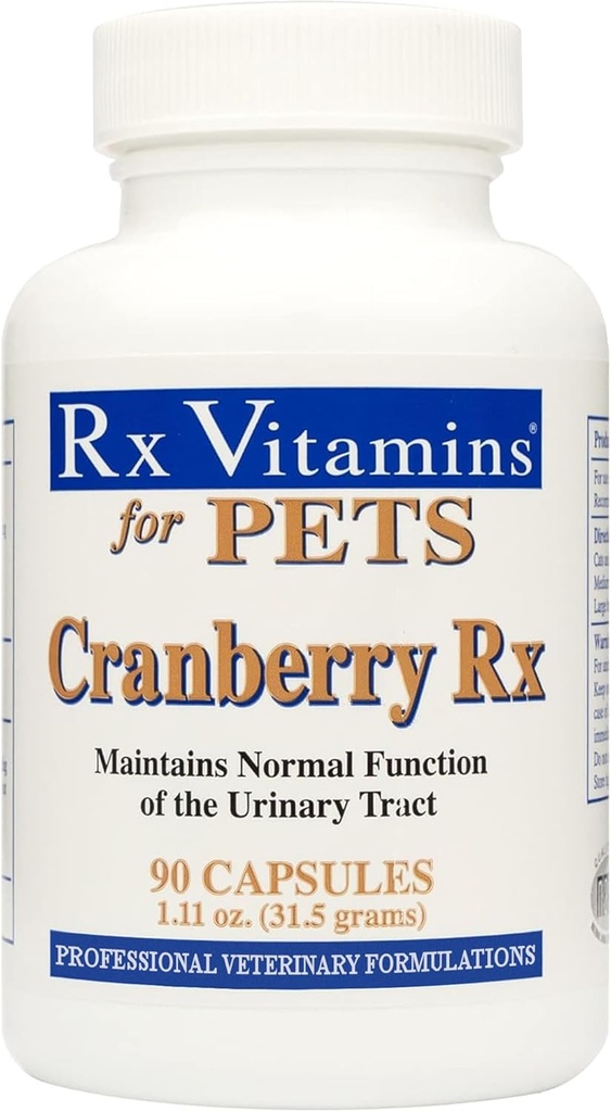 Rx Vitaminer Cranberry piller til hunde - Kat Urinary Tract Medicine Support - UTI Behandling af kæledyr - Hund & Kat Urinary Relief Aid - 90 Cap.