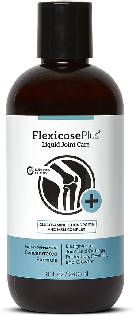 Flexicose Plus - Flydende fælles pleje - 8 fl oz - Avanceret fælles støtte supplement med Glucosamin, Chondroitin & MSM Complex fælles pleje for mænd og kvinder