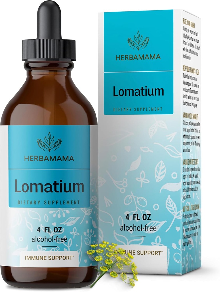HERBAMAMA Lomatium Root tinktur - Vegan Lomatium Dissectum Extract for Lung Cleanse & Detox - Non- GMO, Alkohol & Sugar- Free Respiratory Lung Support Supplement, 56- Day Supply