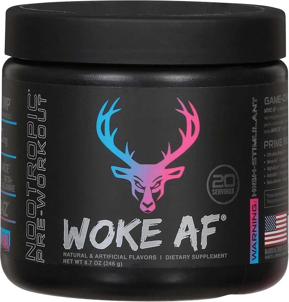 Woke Af Bucked Up Pre- Workout Powder, Øget energi, Miami, 333mg Koffein, 20 Servere
