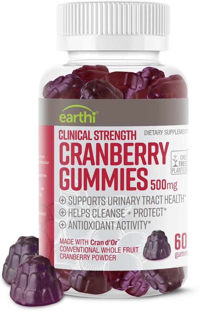 Clinical Strength Cranberry Gummies 500mg - Urinary Tract Support Health for Women & Men - Antioxidant Superfood to Cleanse & Protect - Cran d 'Or Cranberry Powder Supplement (60 Gummies)