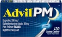 Advil PM (120 Greve) Pain Reliever / Nighttime Sleep Aid Coated Caplet, 200mg Ibuprofen, 38mg Diphenhydramin (pakke med 2)