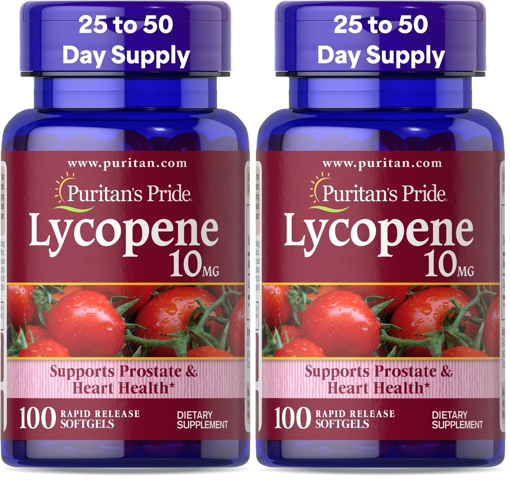Puritans Pride Lycopene, supplement til prostata og hjertesundhedsydelse * 10 Mg Softgels, 100 Greve (pakke med 2)