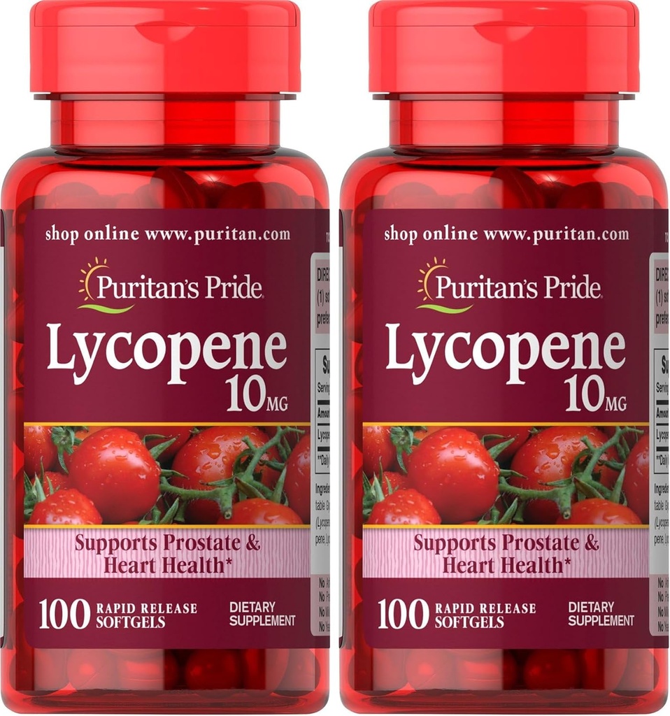 Puritans Pride Lycopene, supplement til prostata og hjertesundhedsydelse * 10 Mg Softgels, 100 Greve (pakke med 2)