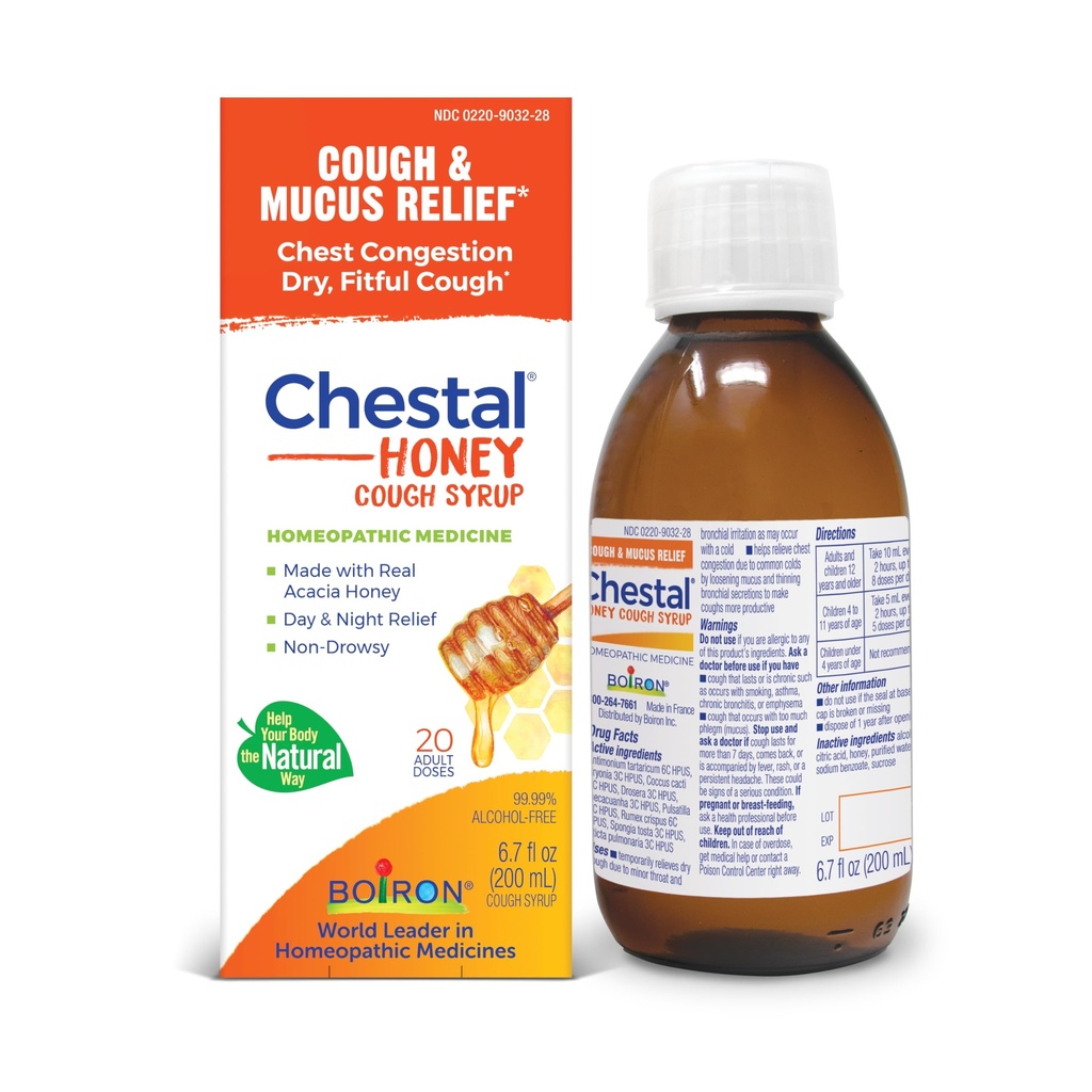 Boiron Chestal Honey Adult Cold and Hough Syrup til Nasal og Bryst Congestion, Runny Næse, og Sore Hals Relief - 6.7 Fl oz