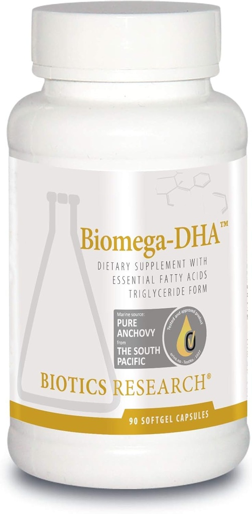 Biotics Research Biomega DHA Fish Oil, 600 mg DHA, Understøtter læring og hukommelse, Fetal Brain Vitaminer, 90 Softgel kapsler