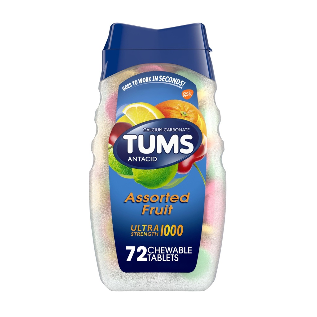 TUMS Ultra Strength Antacida Tabletter til Chewable Heartburn Relief og Syre fordøjelsesbesvær Relief, Diverse Frugt - 72 Tæl