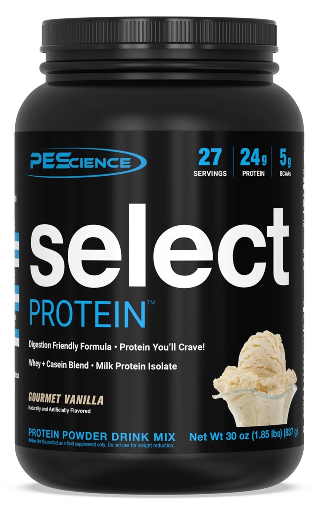 PEScience Select Protein Powder, Whey og Casein Blend, Clean Protein Powder for kvinder og mænd, lav kalorie, lav carb, Keto Friendly, Gluten Free - Gourmet Vanilla - 27 Serveringer