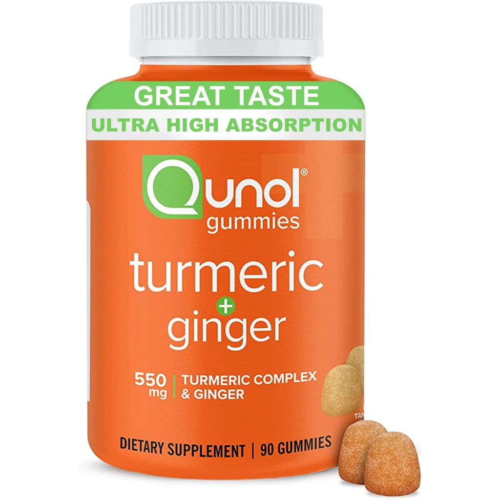 Qunol gurkemeje og ingefær - fælles supporttillæg med Ultra High Absorption, 90 Grev Vegan og Gluten Free Gummies