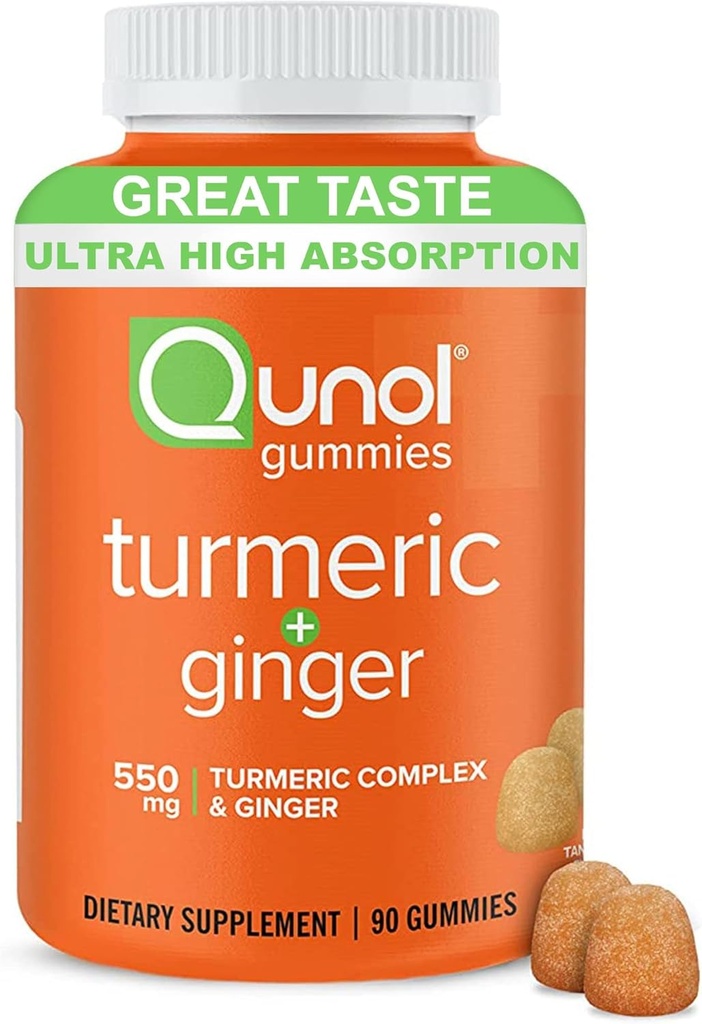 Qunol gurkemeje og ingefær - fælles supporttillæg med Ultra High Absorption, 90 Grev Vegan og Gluten Free Gummies