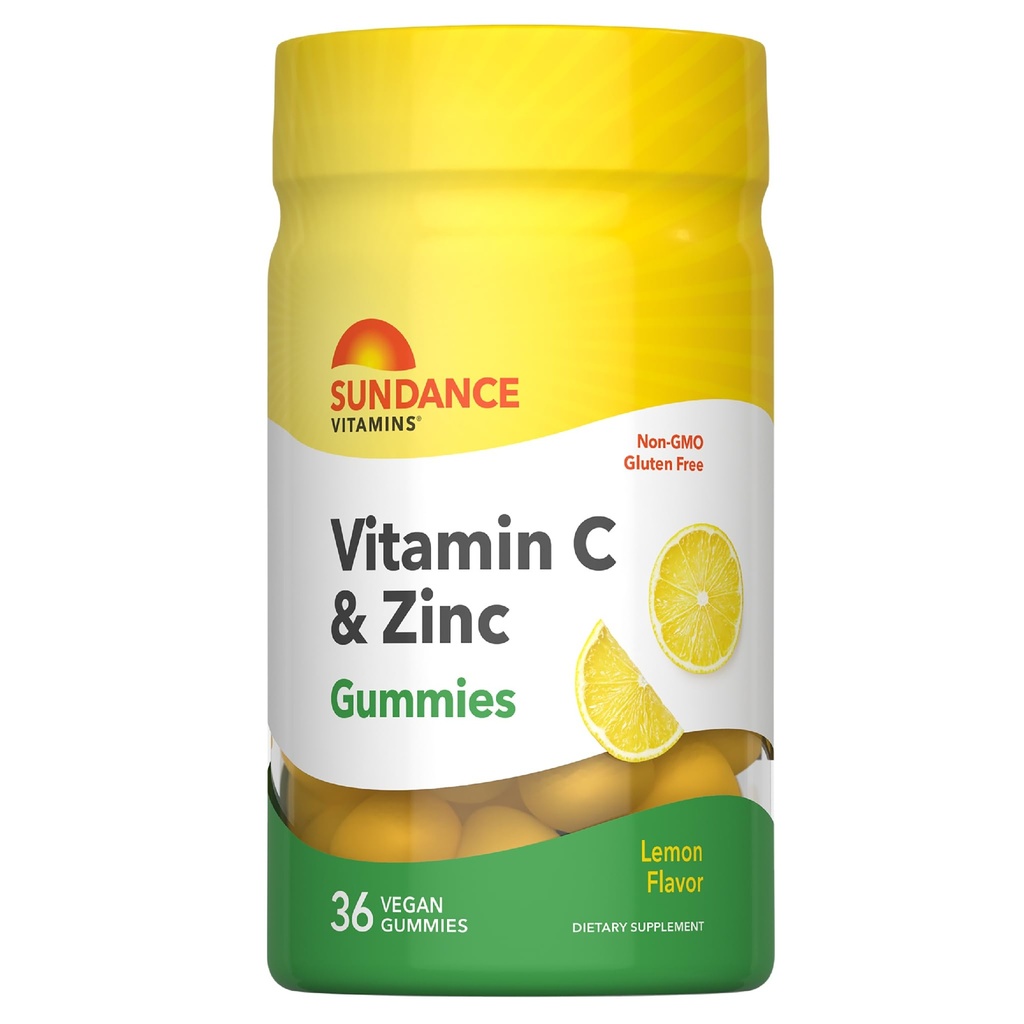 Sundance Vitamin C og Zink Gummies C124; 36 Greve C124; Lemon Flavor C124; Vegan, Non- GMO, og Gluten Free Supplement