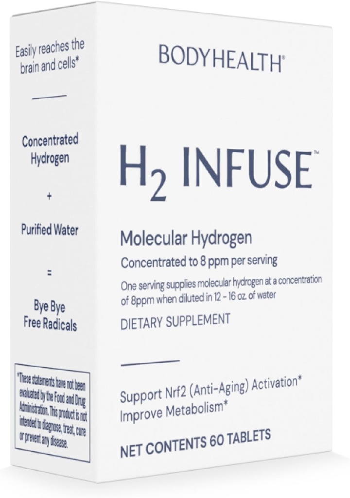 BodyHealth H2 Infuse Molekylære brint tabletter, Tablets for Drikkevand, Elemental Magnesium til at understøtte Metabolisme med Molekylære brint vand - 60 Tablets