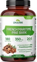 Zazzee Extra Strength French Maritime Pine Bark 20: 1 Extract, 350 mg Per Capsule, 180 Vegan Kapsler, 95% Proanthocyanidin, Kosher, 6 Måned Supply, Standardized 20X Extract, Non- GMO, Made in The USA