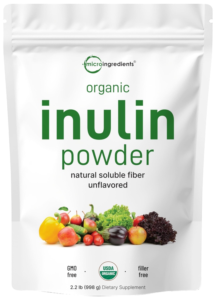 Micro Ingredients Organic Inulin FOS Fiber Powder, 2,2 lb Mex124; Quick Water- Opløselig Prebiotic for Intestinal & Colon Health Mex124; Natural Fiber for Smoothies & Drinks Mex124; Vegansk Friendly
