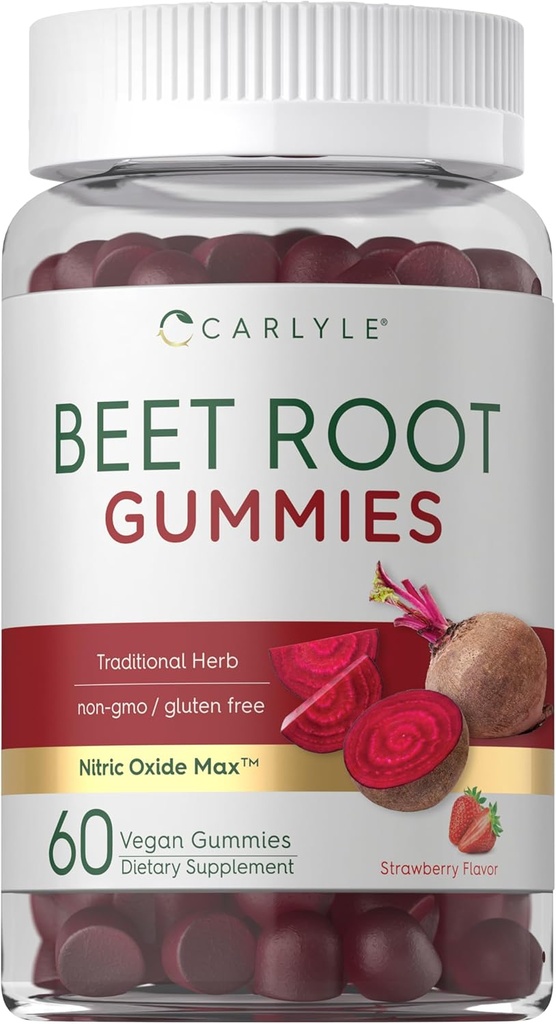 Carlyle Beet Root Gummies Б124; 60 Greve Б124; Vegan Strawberry Flavored Chewable Supplement Б124; Non- GMO, Gluten Free
