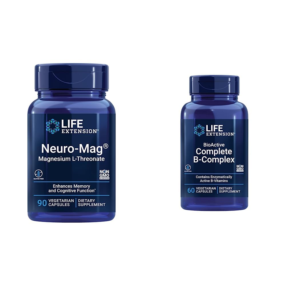 Life Extension Neuro- mag Magnesium L- threonat og Bioactive Complete B- Complex for Brain, Heart og Nerve Support