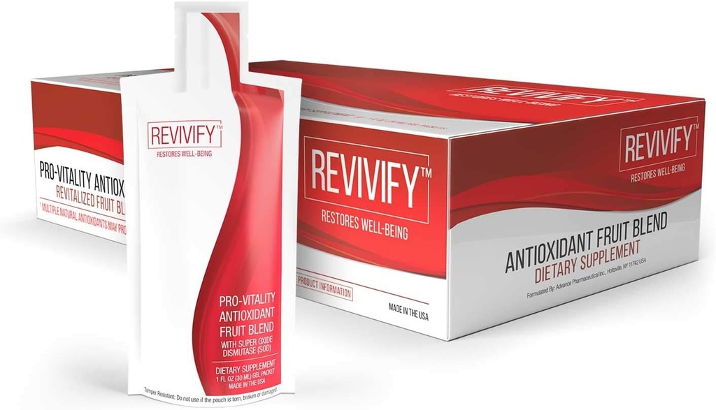 REVIVIFY Pro- Vitality Gel (oral) med antioxidant Superoxide Dismutase (Note) Opløselig Fiber & Fruit Blend, 1 Fluid Ounce Pouch, 30 dages forsyning