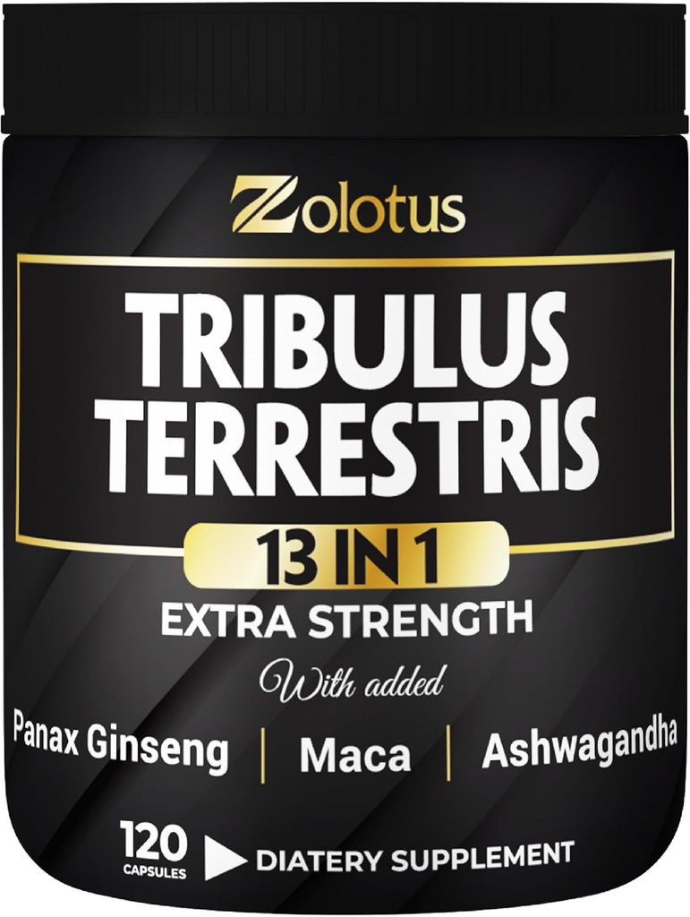 Zolotus 13in1 Tribulus Terrestris Kapsler med Maca, Horny Geat Weed, Panax Ginseng, Saw Palmetto, Tonkat Ali, Shilajit & Mere - Energi, Stamina supplement til mænd og kvinder - 120 tællinger