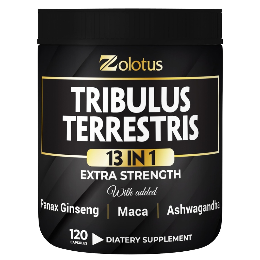 Zolotus 13in1 Tribulus Terrestris Kapsler med Maca, Horny Geat Weed, Panax Ginseng, Saw Palmetto, Tonkat Ali, Shilajit & Mere - Energi, Stamina supplement til mænd og kvinder - 120 tællinger