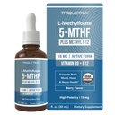 L methylfolat 15mg Plus Methyl B12 Cofaktor - Økologisk berry flavor, høj potens flydende Sublingual Active 5- MTHF Form - Understøtter Mood, Methylation, Cognition - Bioactive Forms B9 & B12 (1oz)