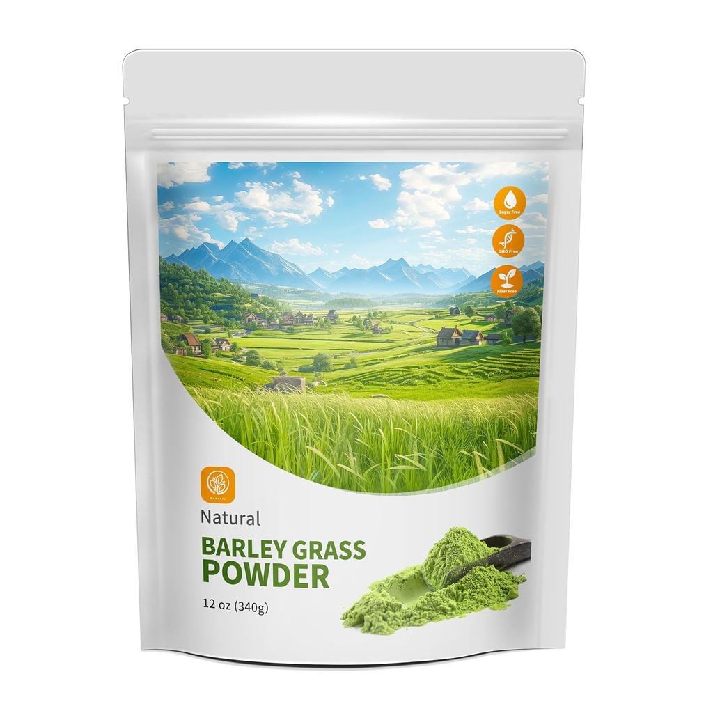 Hudetex Barley Grass Juice Powder 12 oz - 100% Pure Wheatgrass Powder, Understøtter cardiovaskulær, lever og fordøjelsesfunktion, Vegan, Ingen maltodextrin & sukker.