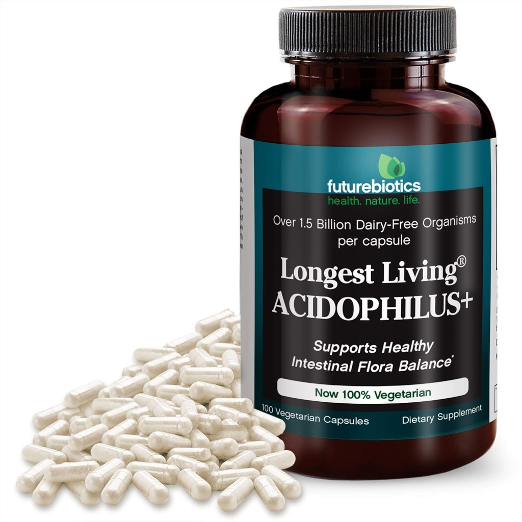 Fremtidsbiotika Længeste levende Acidophilus +, 100 Vegetariske Kapsler