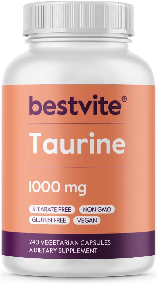 BESTVITE Taurine 1000mg (240 vegetariske kapsler) - Ingen Stearates - Ingen Fillers - Ingen Flow Agents - Vegan - Ikke GMO - Gluten Free