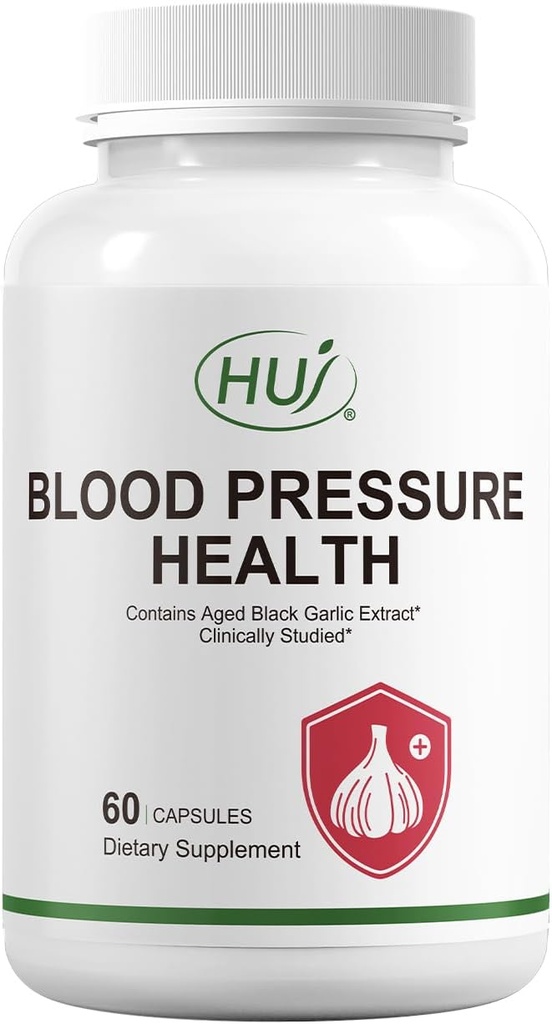 HUJ Blood Pressure Health Supplement, Plant- baseret formel med sort hvidløg, Hawthorn, Beetroot, L- Arginin, L- Citrullin, 60 kapsler