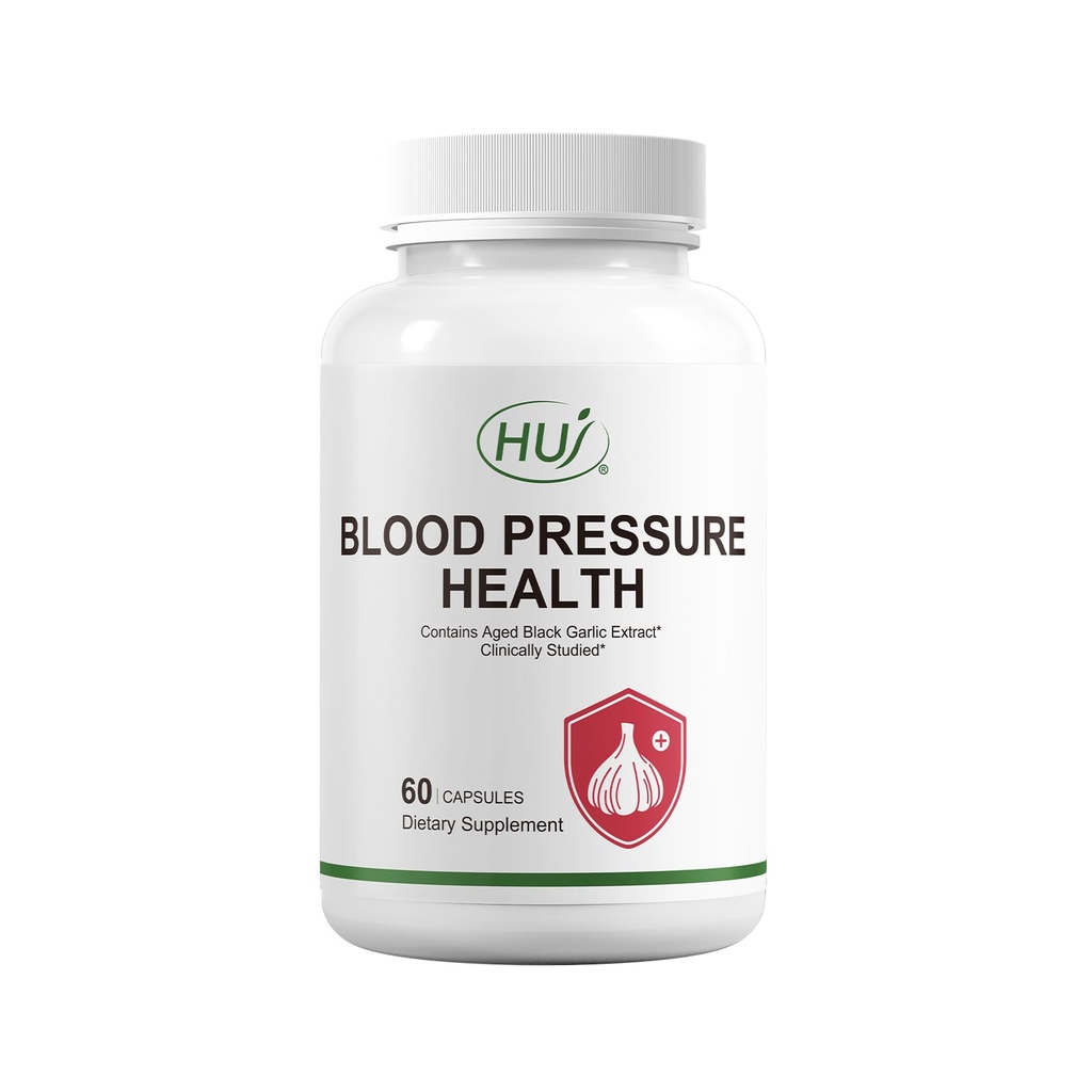 HUJ Blood Pressure Health Supplement, Plant- baseret formel med sort hvidløg, Hawthorn, Beetroot, L- Arginin, L- Citrullin, 60 kapsler