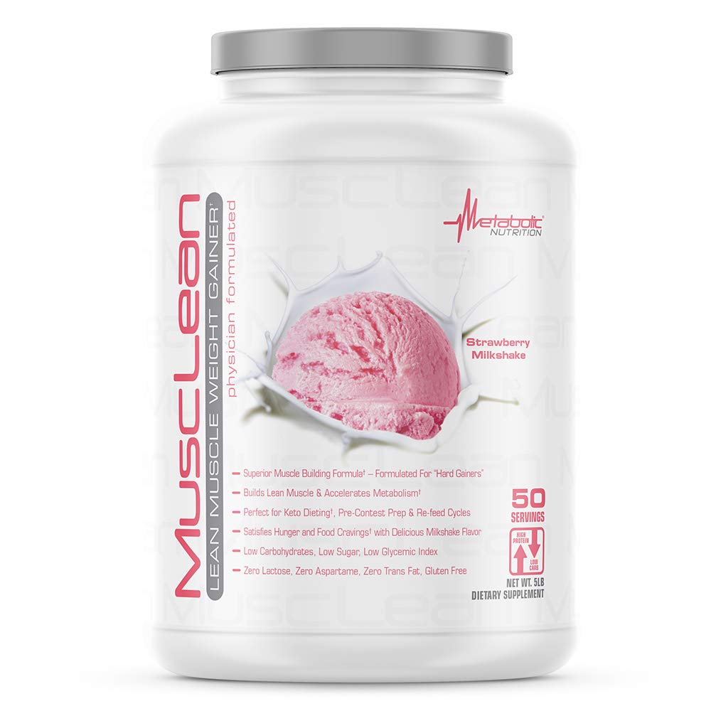 Metabolisk ernæring - Mussure - Milkshake, Whey High Protein Meal Erstatning, Vedligeholdelse Ernæring, Lav Carb, Keto Diet, fordøjelsesfremmende enzymer, Jordbær, 5 Pound (50 ser)