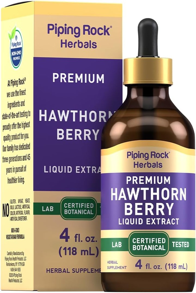 Piping Rock Hawthorn Berry Extract Flydende • 124; 4 fl oz • 124; Herb Tincture Drops • 124; Premium Vegetar Supplement • 124; Ikke GMO, Gluten Free