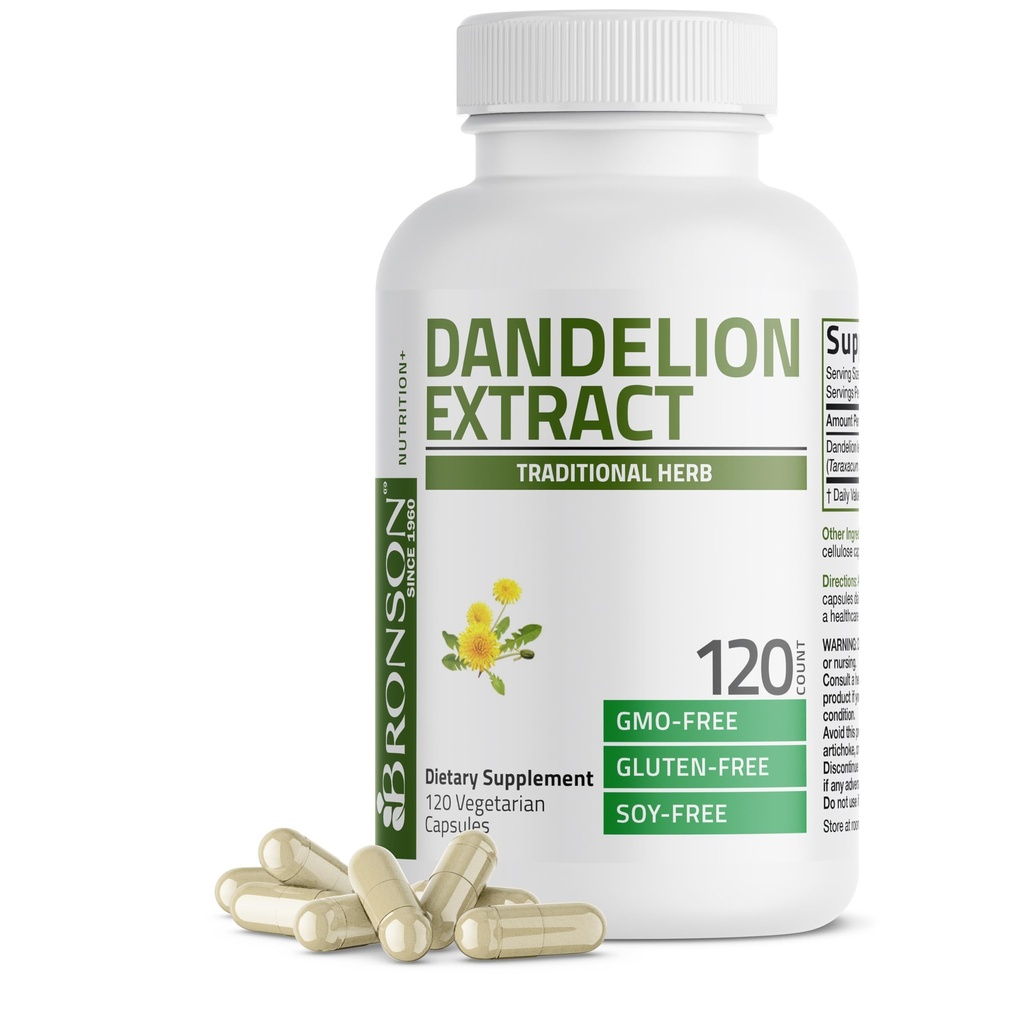 Bronson Dandelion Extract High Potency Supplement, Supports Overall Good Health & Well-Being, Traditional Diuretic Herb - Non-GMO, 120 Vegetarian Capsules